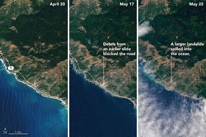 images of california landslide from space