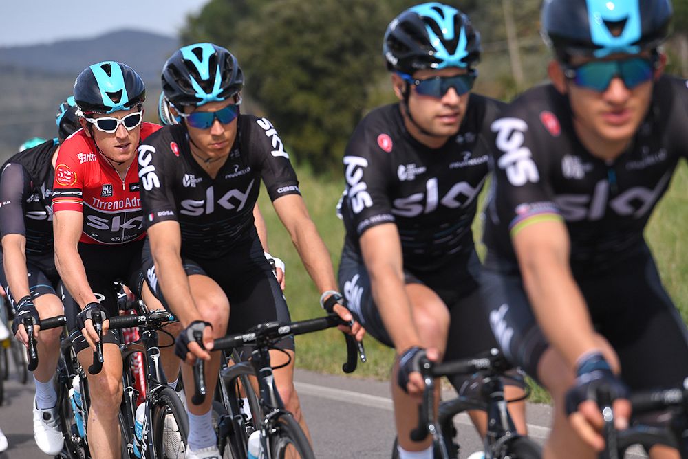 Team Sky in the peloton during stage 3 at Tirreno