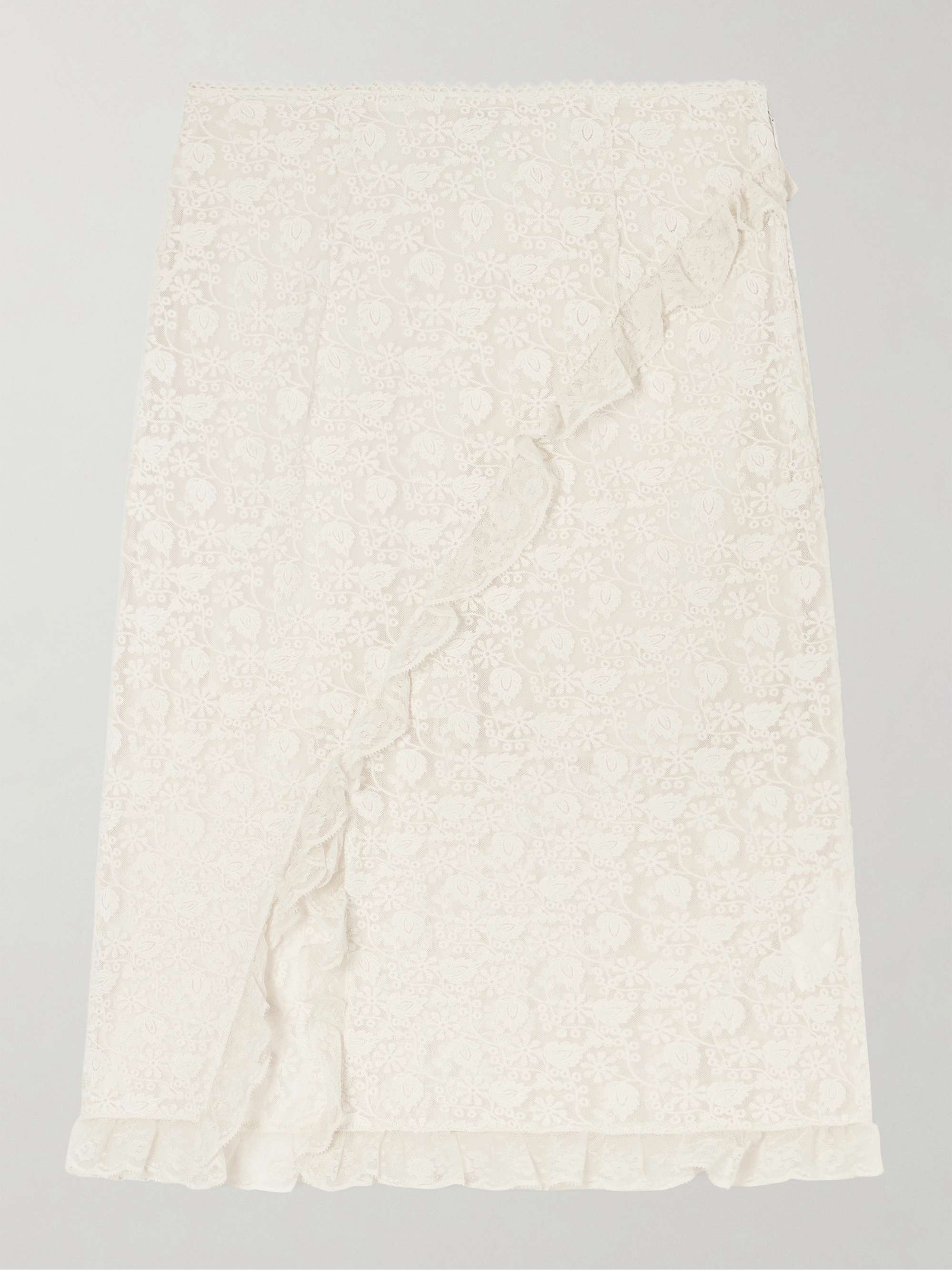 Aurella Ruffled Embroidered Mesh Midi Skirt