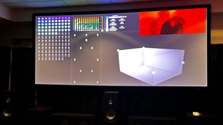 Focal Utopia theater system projection screen showing image of spatial audio mix