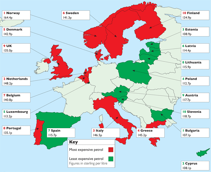 MoneyWeek map: What you pay to fill up in Europe | MoneyWeek