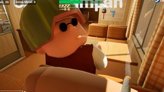 A cartoonish man smokes and cigarette and looks back at the camera while in an RV, in a screenshot from RV There Yet?