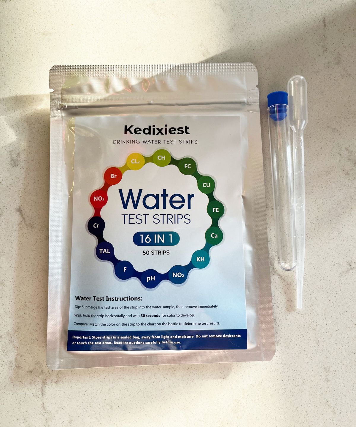 packet of water test strips