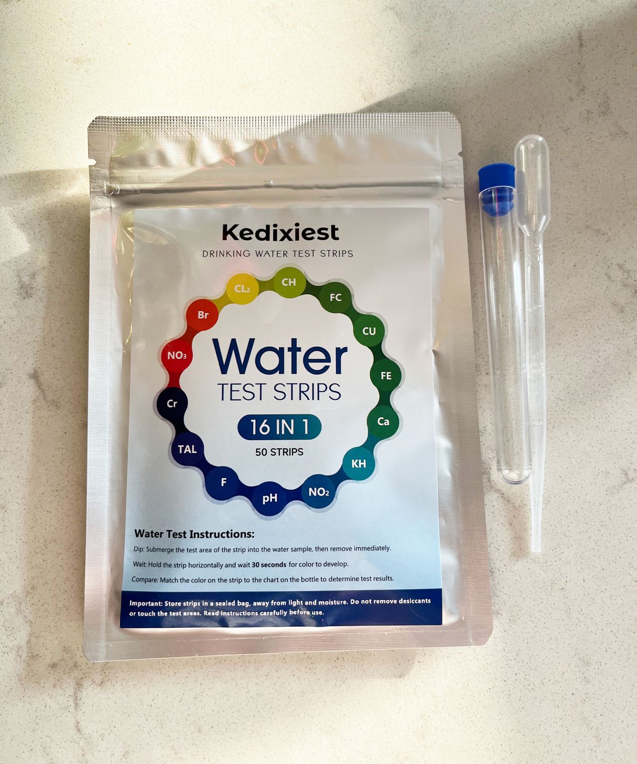packet of water test strips