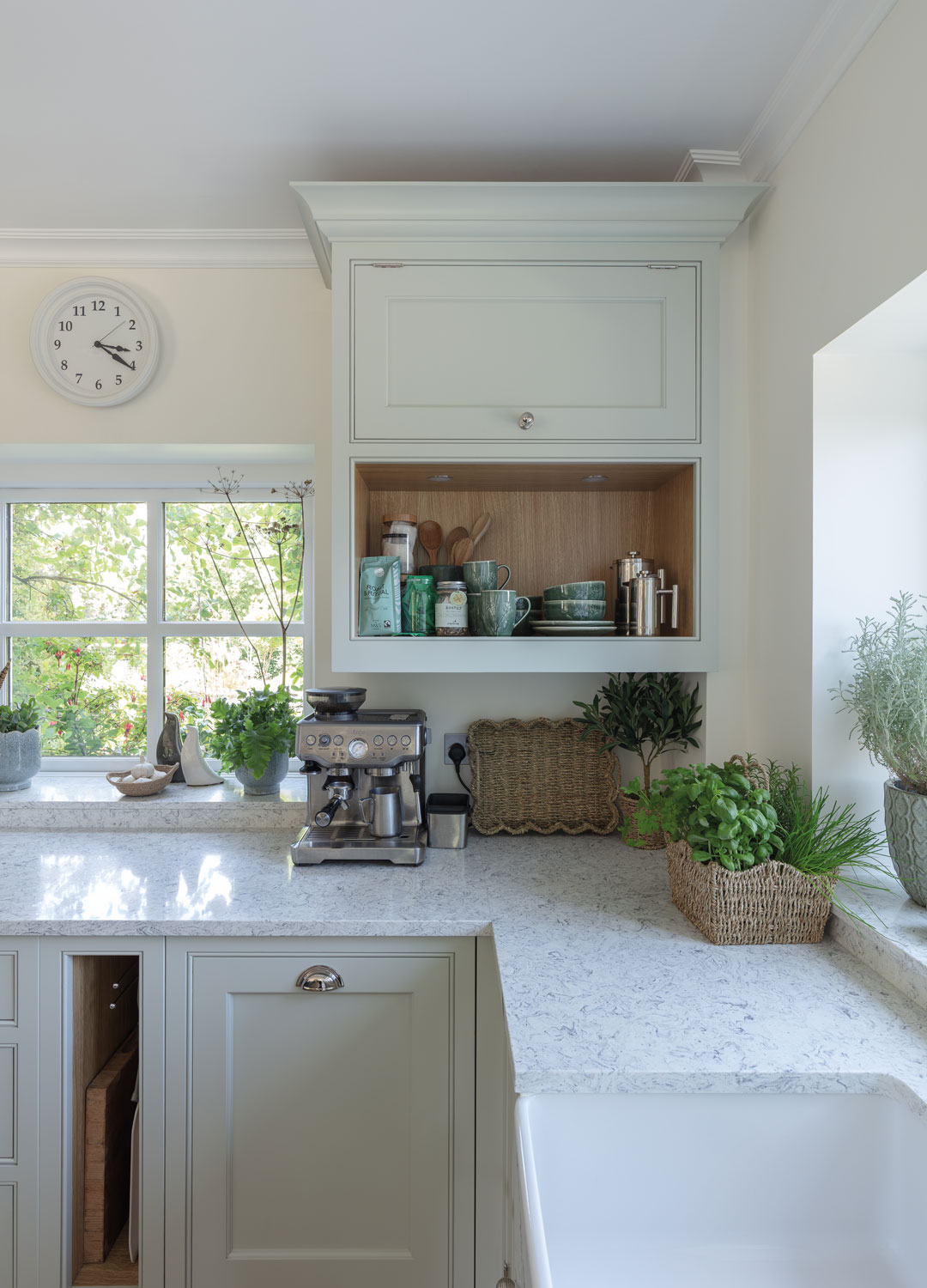 white Shaker kitchen with composite worktops
