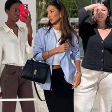 fashion collage featuring three style influencers wearing elegant outfits