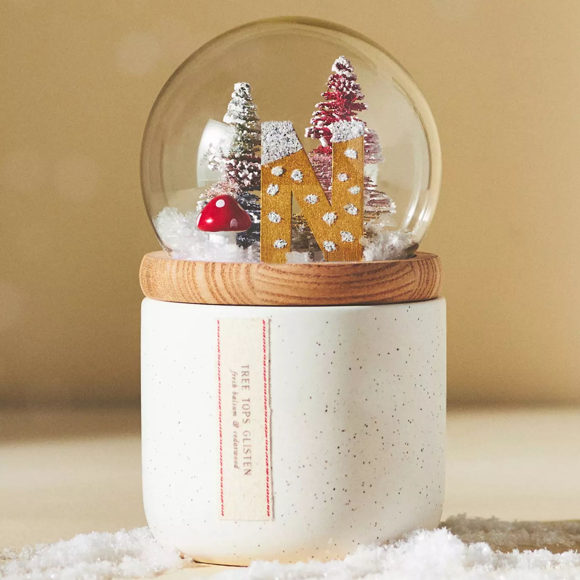 Anthropologie monogram snow globe candle