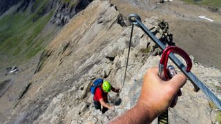 Climbing via ferrata on schwarzhorn 2928m in Grindelwald Switzerland