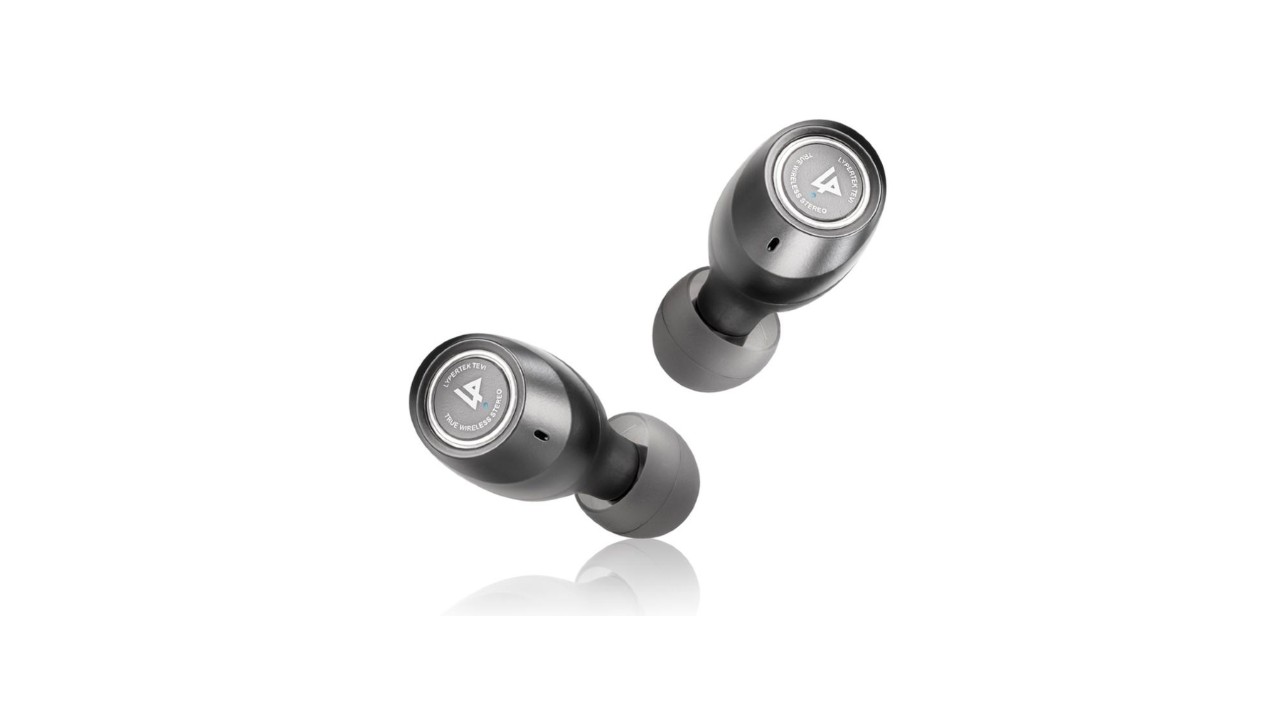 A pair of the lypertek tevi true wireless headphones in silver