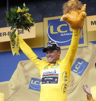 Thor Hushovd on podium, Tour de France 2011, stage eight