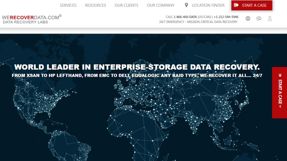 Website screenshot of WeRecoverData (July, 2025)