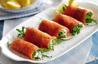Smoked salmon cottage cheese and rocket rolls