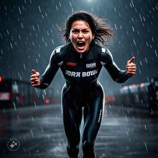 AI image of a runner in the rain.