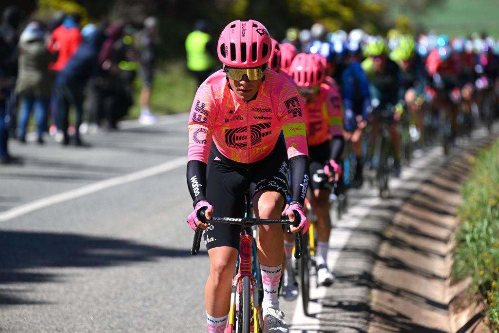 ESTELLALIZARRA SPAIN MARCH 30 Markel Beloki of Spain and Team EF Education EasyPost leads the peloton during the 33rd Gran Premio Miguel Indurain 2024 a 1981km one day race from EstellaLizarra to EstellaLizarra on March 30 2024 in EstellaLizarra Spain Photo by Tim de WaeleGetty Images