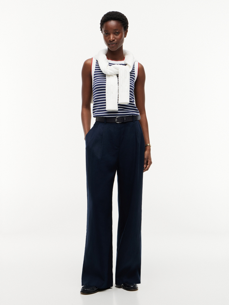 Linen Blend Tailored Wide Leg Trousers