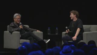 An image of Nvidia's Jen-Hsun Huang and Meta's Mark Zuckerburg discussing AI at Siggraph 2024