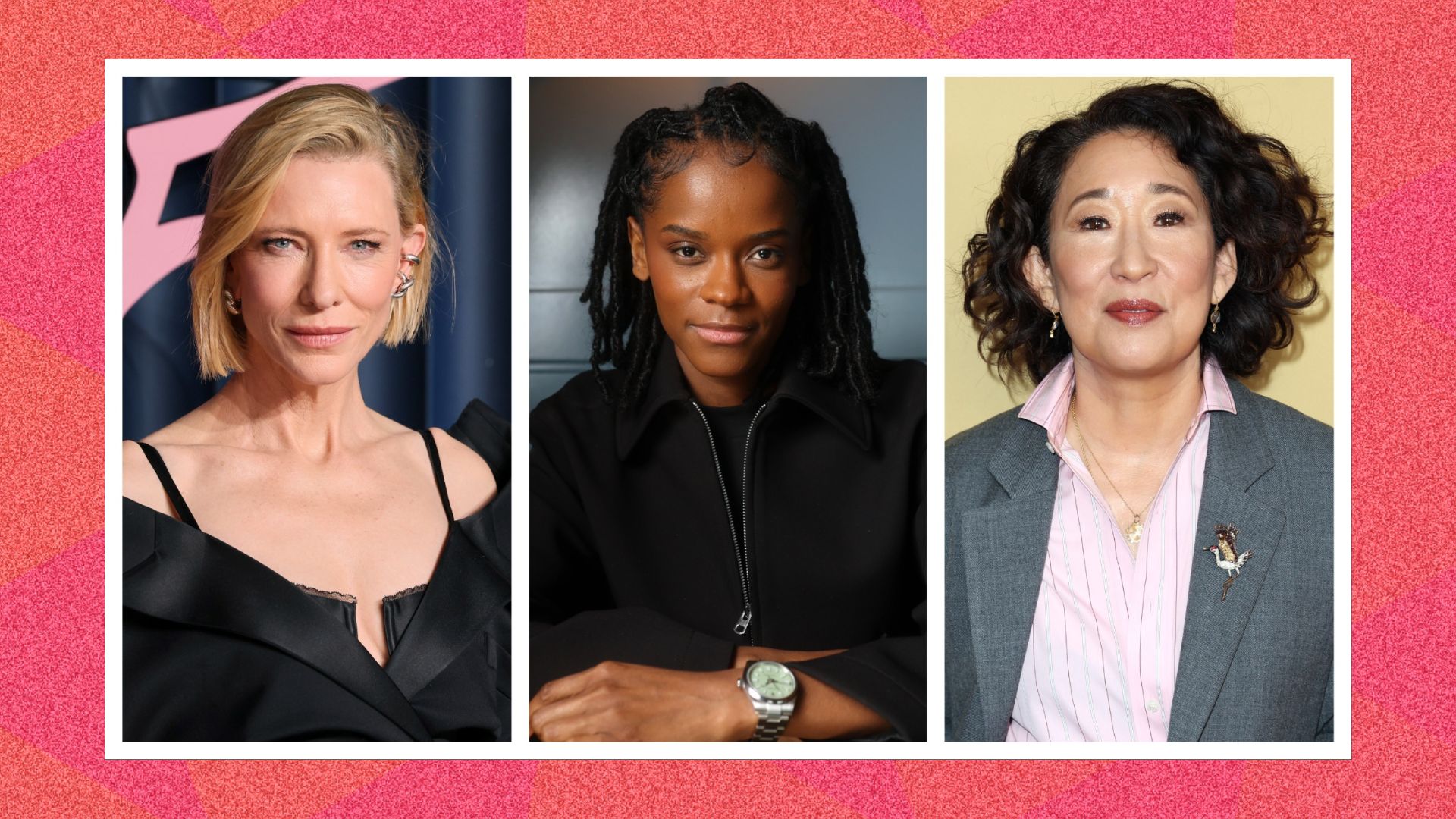 three images spliced together of Cate Blanchett, Letitia Wright, and Sandra Oh. From L-R it shows Cate Blanchett at The Fashion Awards 2025, Sandra Oh attending KALH Honors 2025 at Sofitel Hotel Los Angeles, and Letitia Wright posing for a portrait session at the Filmmaker Afternoon Teas during the 69th BFI London Film Festival at the Sea Containers on October 10, 2025 in London, England.