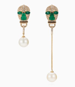 asymmetrical gold and pearl earrings