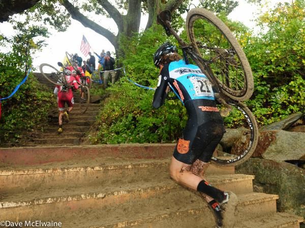 Barry Wicks (Kona) running the stairs up from the beach