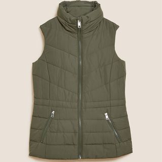 how to style a gilet like this lightly padded khaki gilet