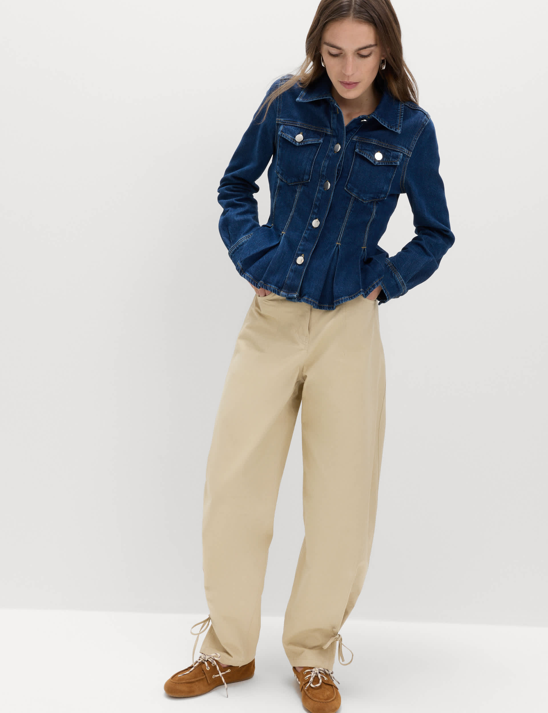 Cotton Rich Tie Hem Barrel Leg Trousers