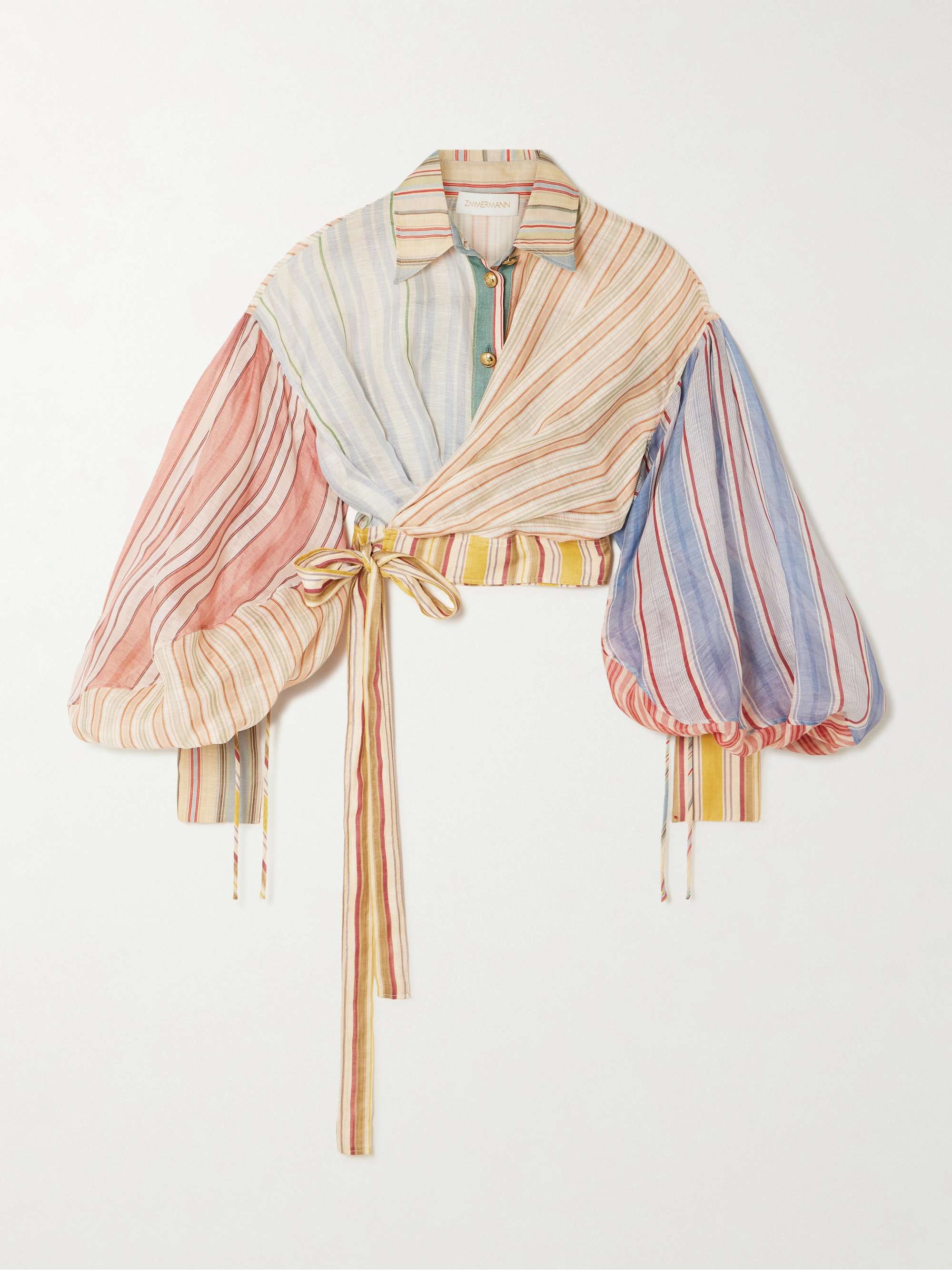 Striped Linen and Silk-Blend Wrap Blouse
