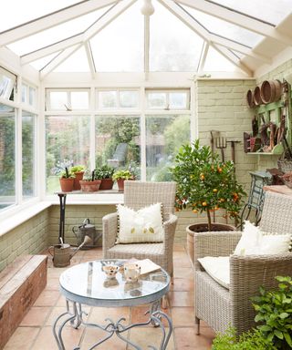 Conservatory with rustic interior