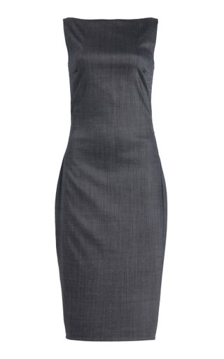 Draped Stretch-Wool Midi Sheath Dress