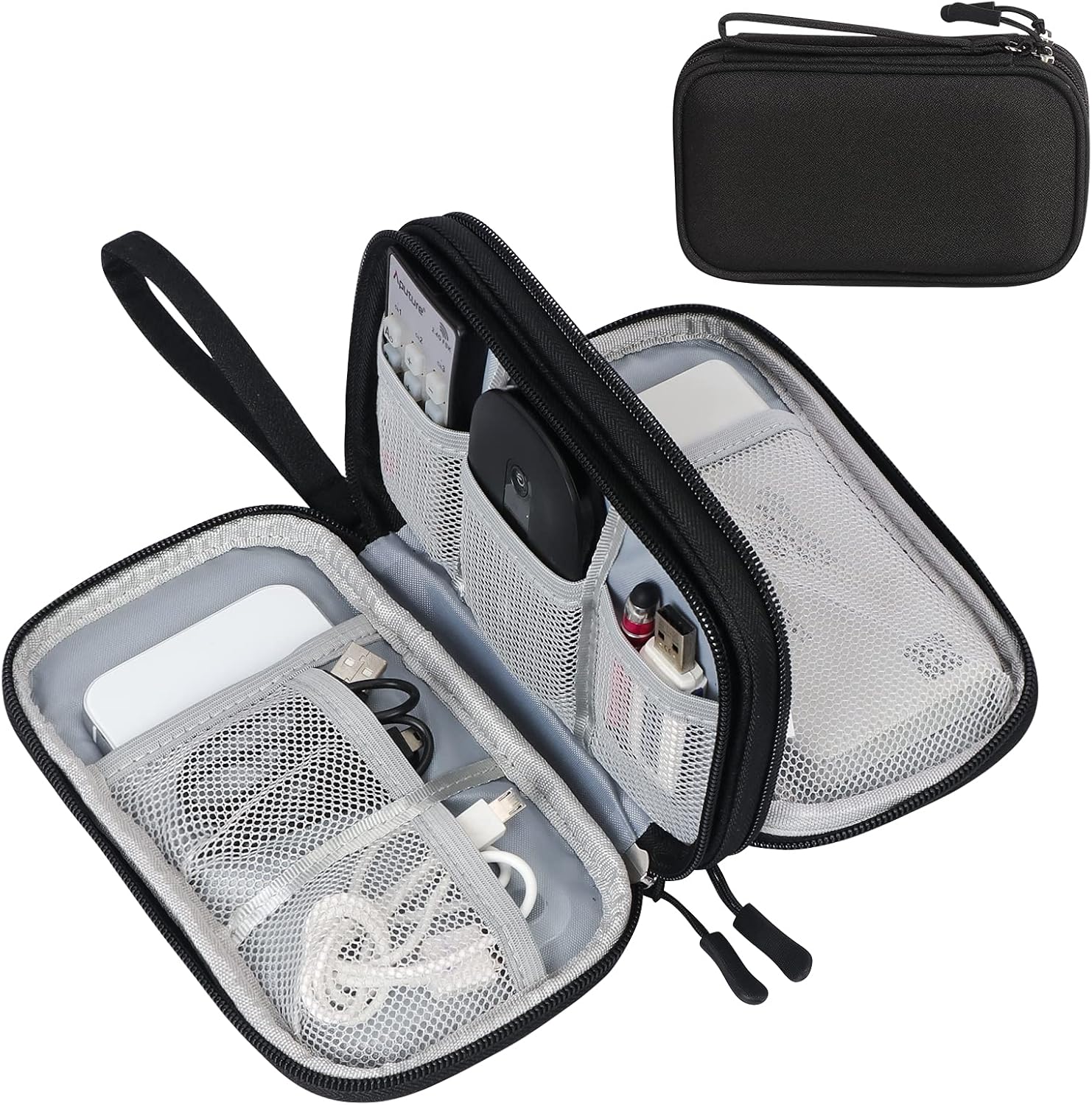 Fyy Travel Cable Organizer Pouch Electronic Accessories Carry Case Portable Waterproof Double Layers All-In-One Storage Bag for Cord, Charger, Phone, Earphone Black