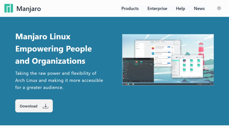 Website screenshot of Manjaro (August, 2025)
