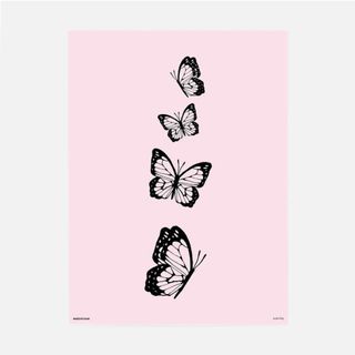 Pink poster with black butterflies