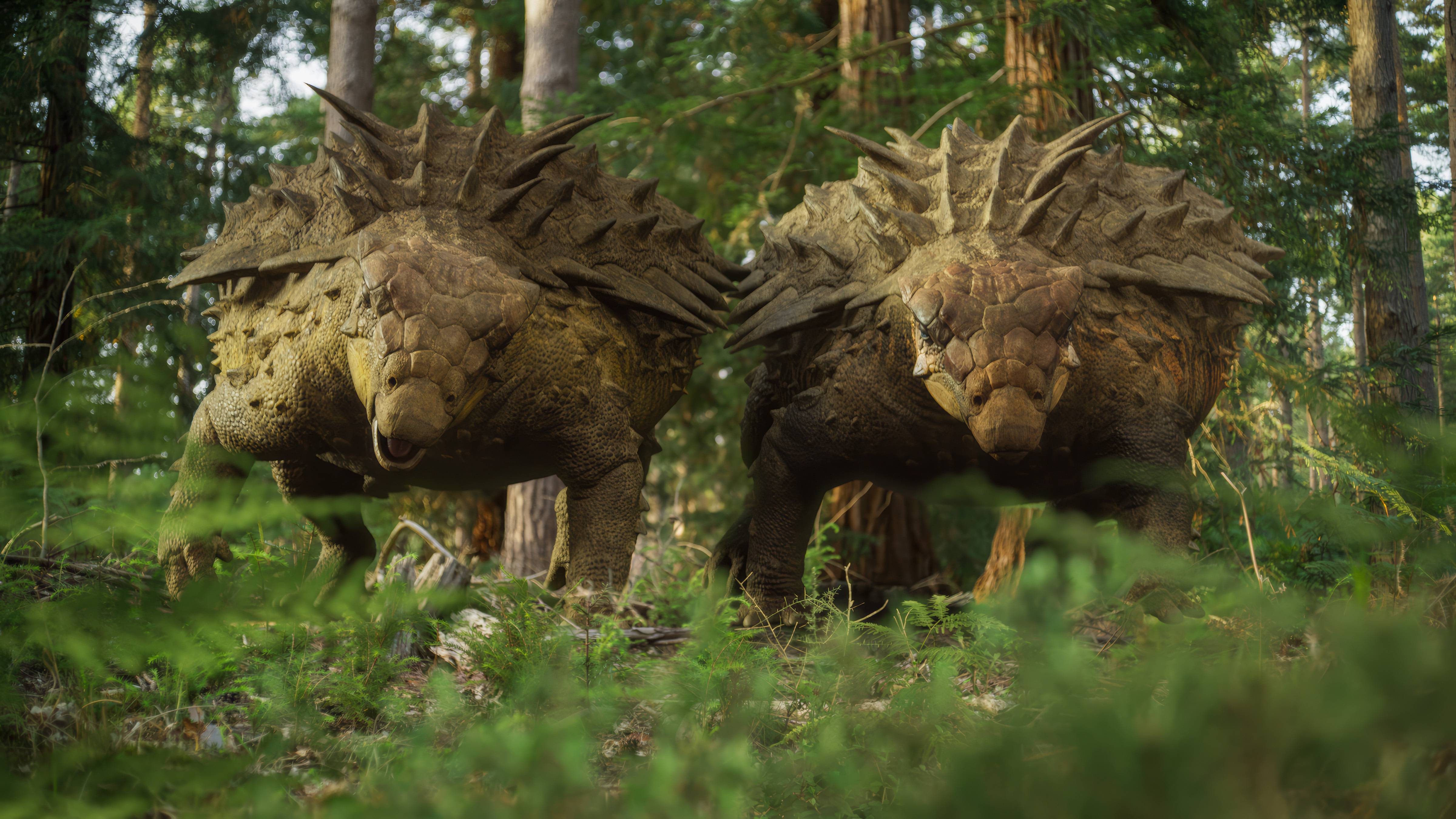 Two young Gastonia walking through the forest in Walking with Dinosaurs
