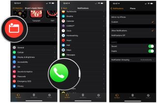 To customize Phone notifications, launch the Apple Watch app, tap Notifications, select Phone, then Custom.