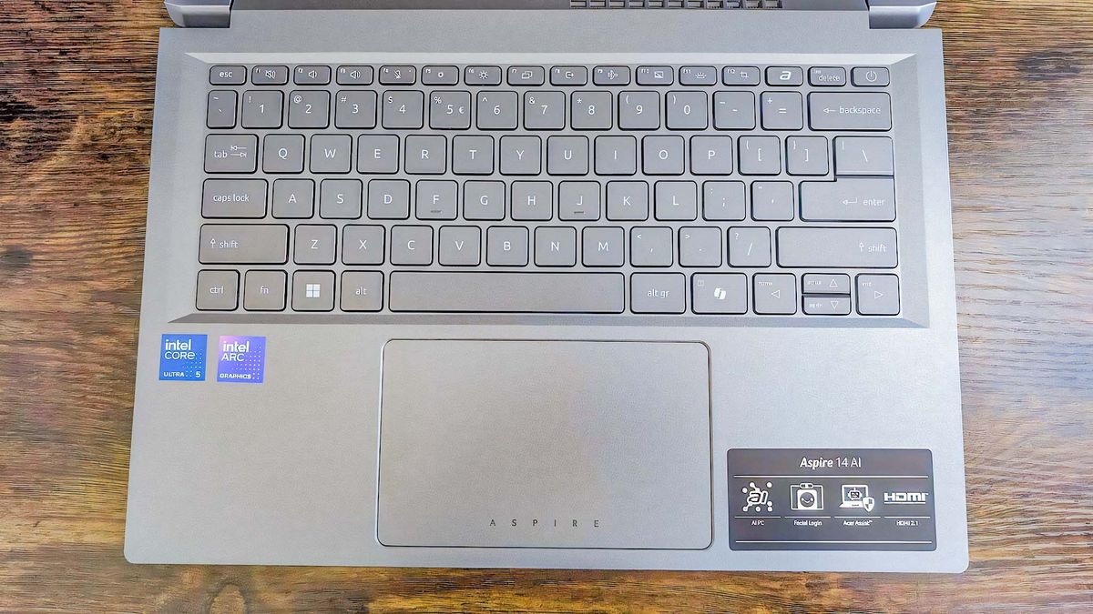 Top-down photo of the Acer Aspire 14 AI's keyboard and touchpad.
