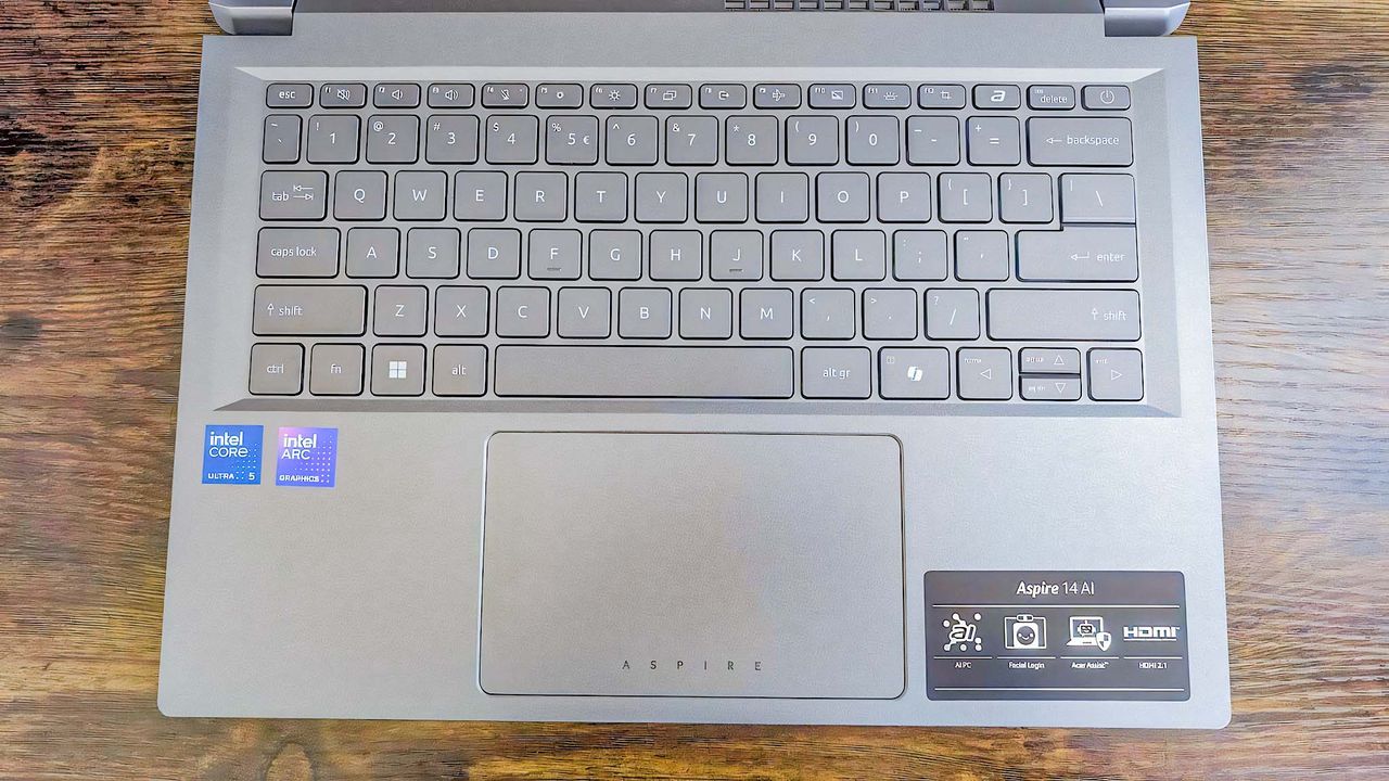 Top-down photo of the Acer Aspire 14 AI's keyboard and touchpad.