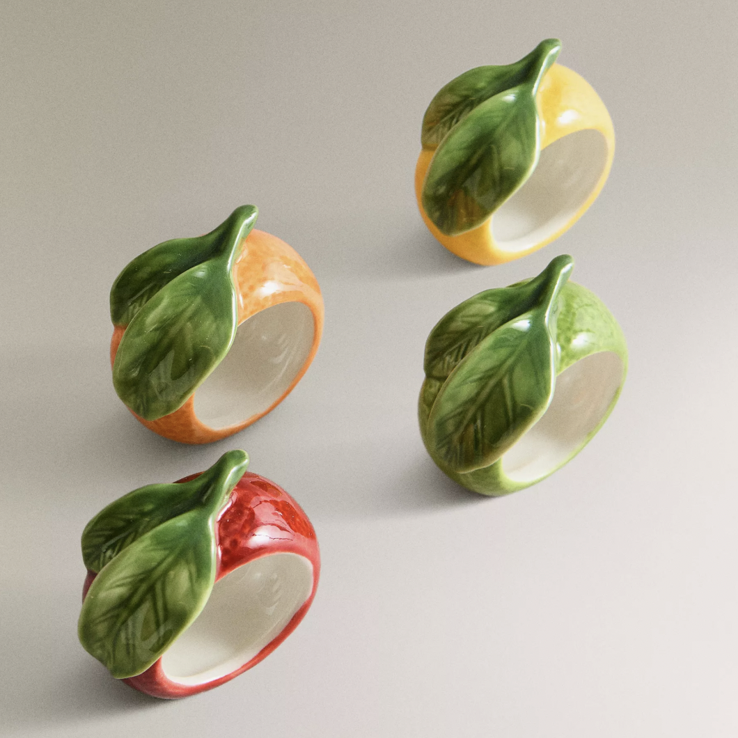 Pack of Fruit Porcelain Napkin Rings (pack of 4)
