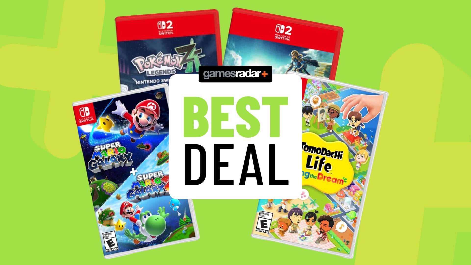 Image of a bunch of Switch 2 and Switch games on a light green GamesRadar+ background.