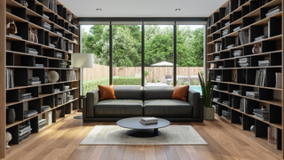 Living room with glass wall