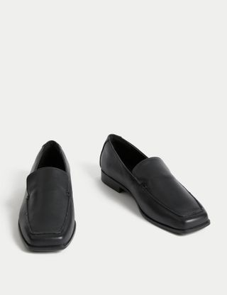 M&S Wide Fit Leather Flat Loafers