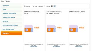AT&T's SIM Card ordering page, where you order your SIM based on your iPhone model.