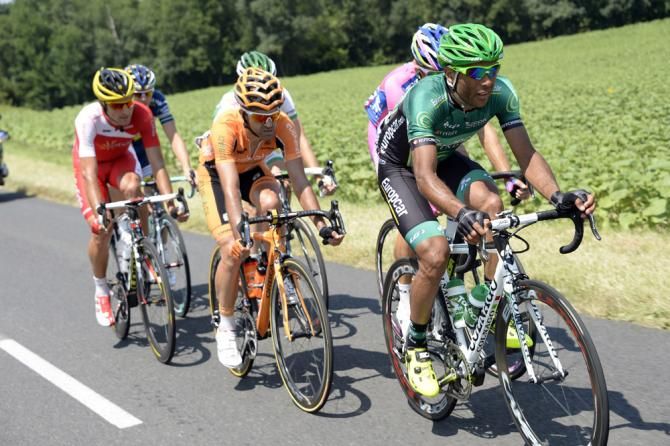 Yohann Gene (Europcar) leads the early break in stage 13