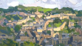 Oil painting of Bath city skyline