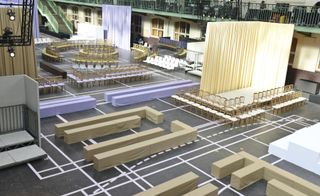 The Givenchy runway at Paris' Lycée Carnot included green and purple seating
