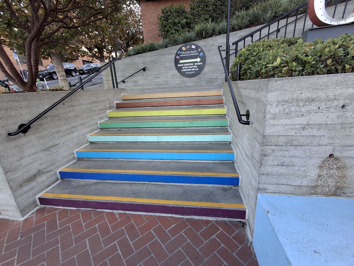 Shot of staircase painted in rainbow colors shot by Galaxy A35