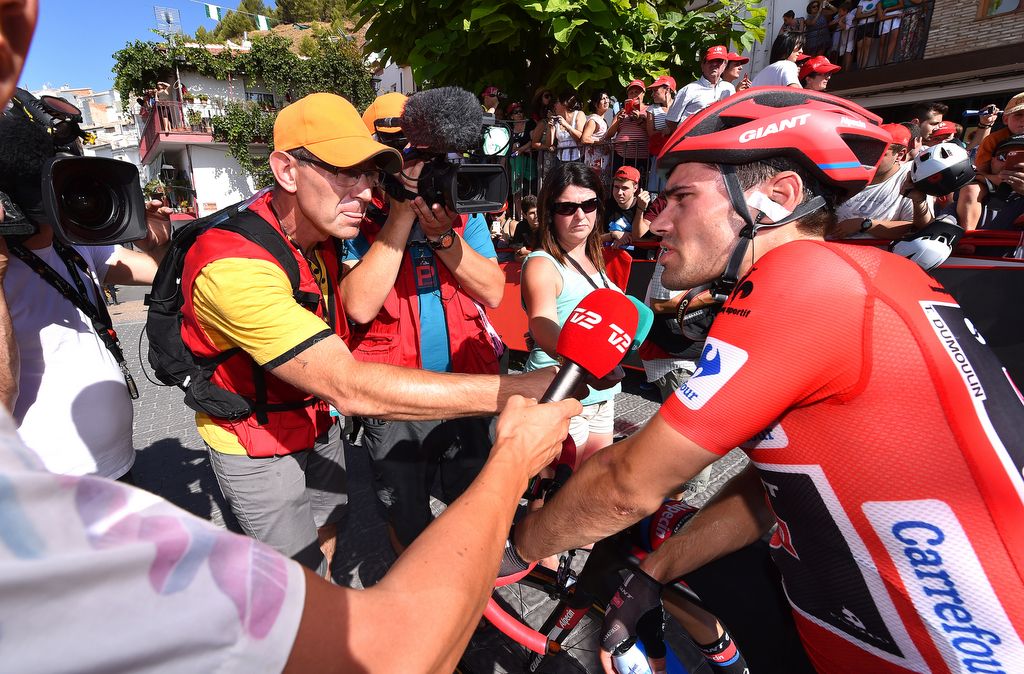 Tom Dumoulin (Giant-Alpecin) with the press post-stage
