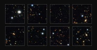 This series of images from the VISTA survey telescope shows a collection of previously hidden monster galaxies born when the universe was in its infancy, scientists say.