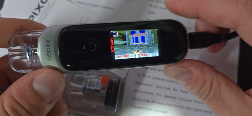 Screenshot from Aaron Christophel on YouTube showing off Doom on a vape