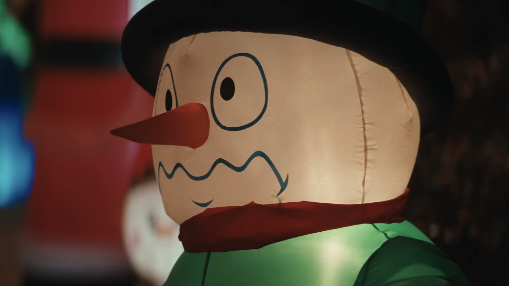 Sad snowman in christmas with the kringles