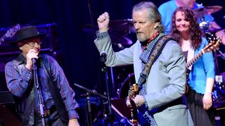 Nashville Cats Mac Gayden (2nd. from left) join Nashville Cats Charlie McCoy, Musicians Wandy Vick and Kenny Malone during Listen To The Band: The Nashville Cats In Concert With Special Guests For "Dylan, Cash, And The Nashville Cats" Exhibition Opening Weekend at the Country Music Hall of Fame and Museum on March 28, 2015 in Nashville, Tennessee