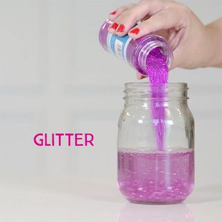step four of how to make a glitter jar